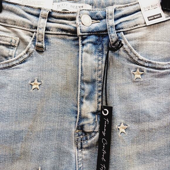 Jeans Women 7/28 High Waist Judy Blue Star Embroidered Light Wash Whimsycore - Picture 4 of 16